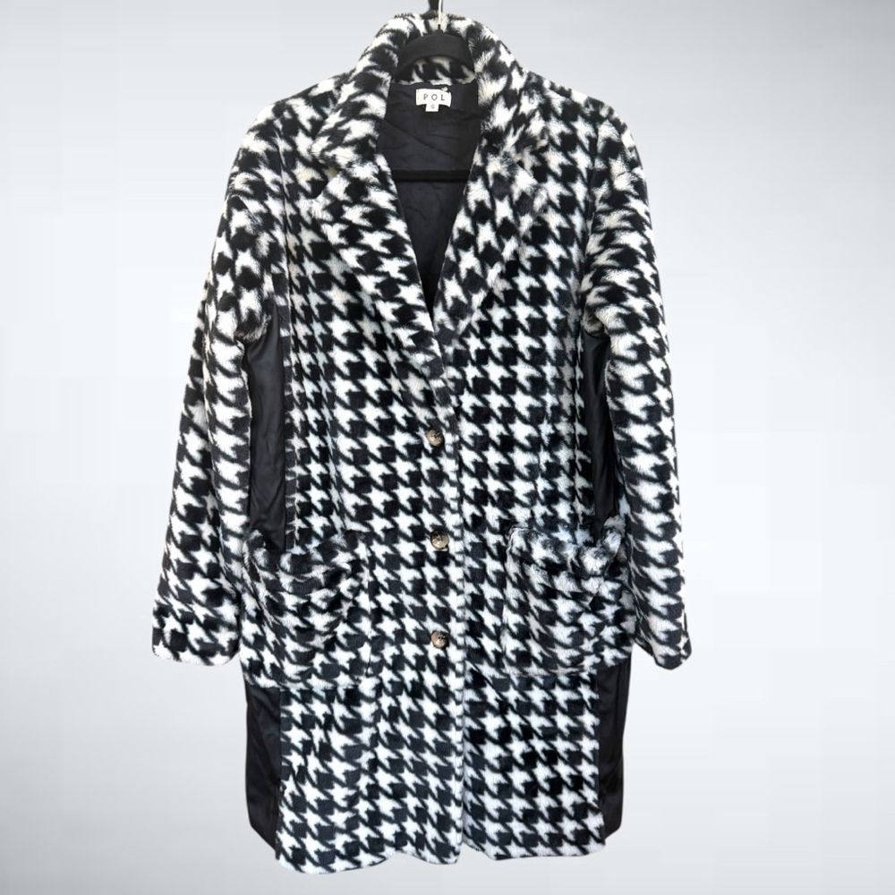 POL Faux Fur Houndstooth Coat Size S